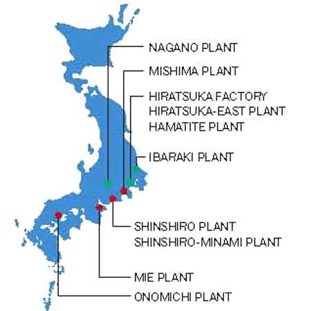 Cartina con i 7 impianti giapponesi Yokohama 