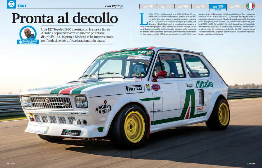Fiat 127 Top elaborata auto storica test in pista con livrea Alitalia