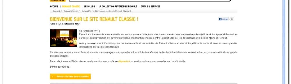 Nuovo sito internet Renault Classic